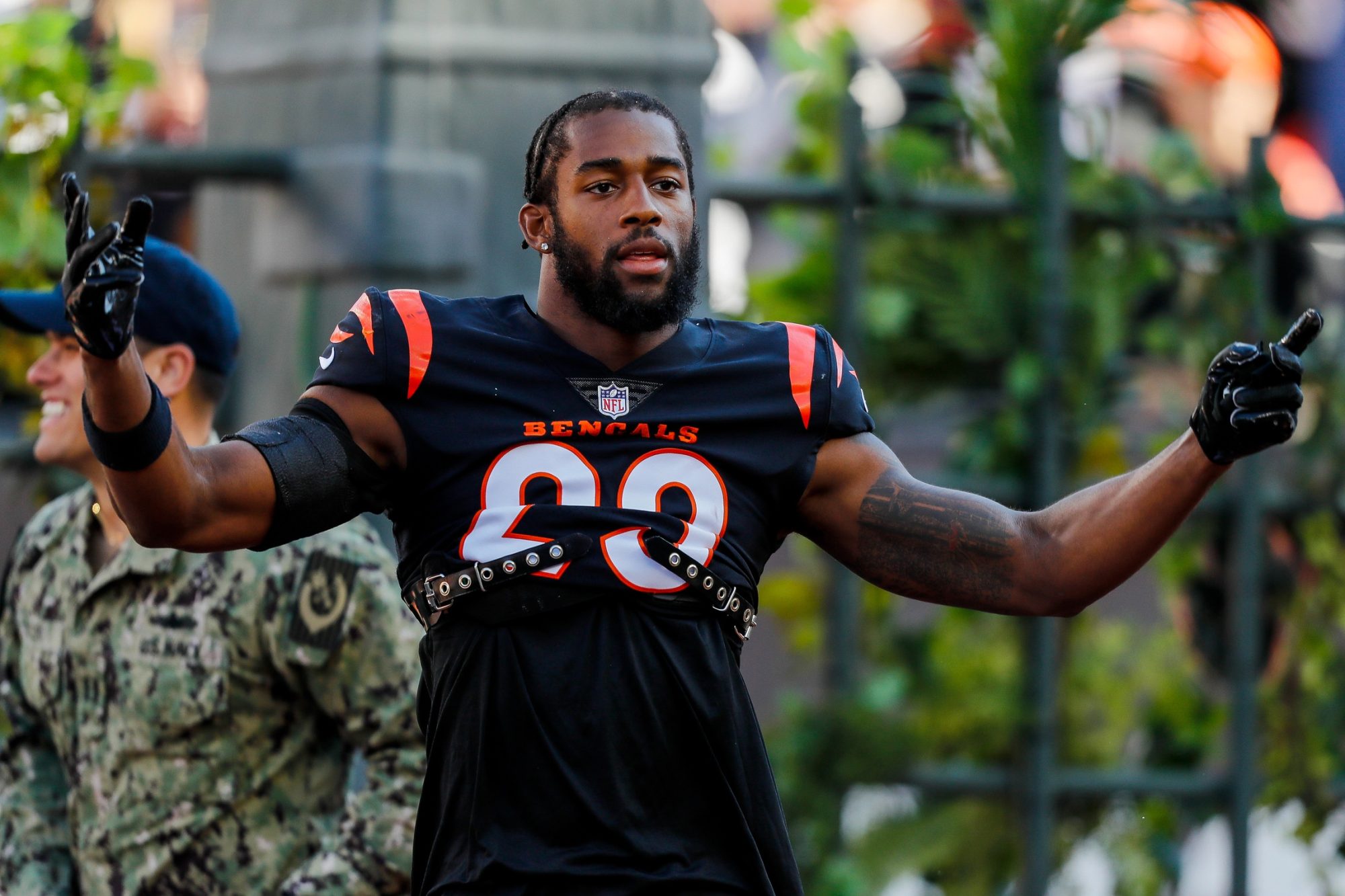 Nov 12, 2023; Cincinnati, Ohio, USA; Cincinnati Bengals safety Dax Hill (23) runs onto the field before the game against the Houston Texans at Paycor Stadium.