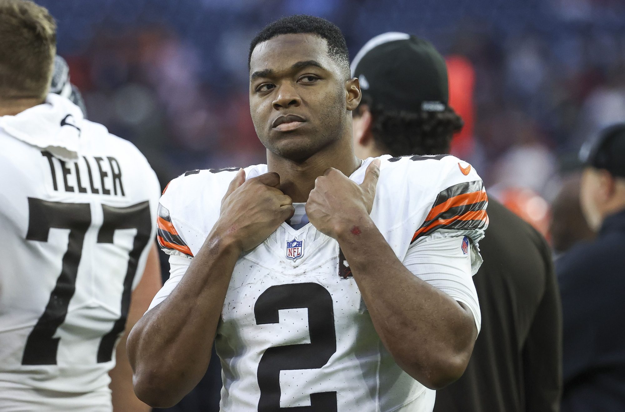 Dec 24, 2023; Houston, Texas, USA; Cleveland Browns wide receiver Amari Cooper (2) on the sideline during the fourth quarter against the Houston Texans at NRG Stadium.