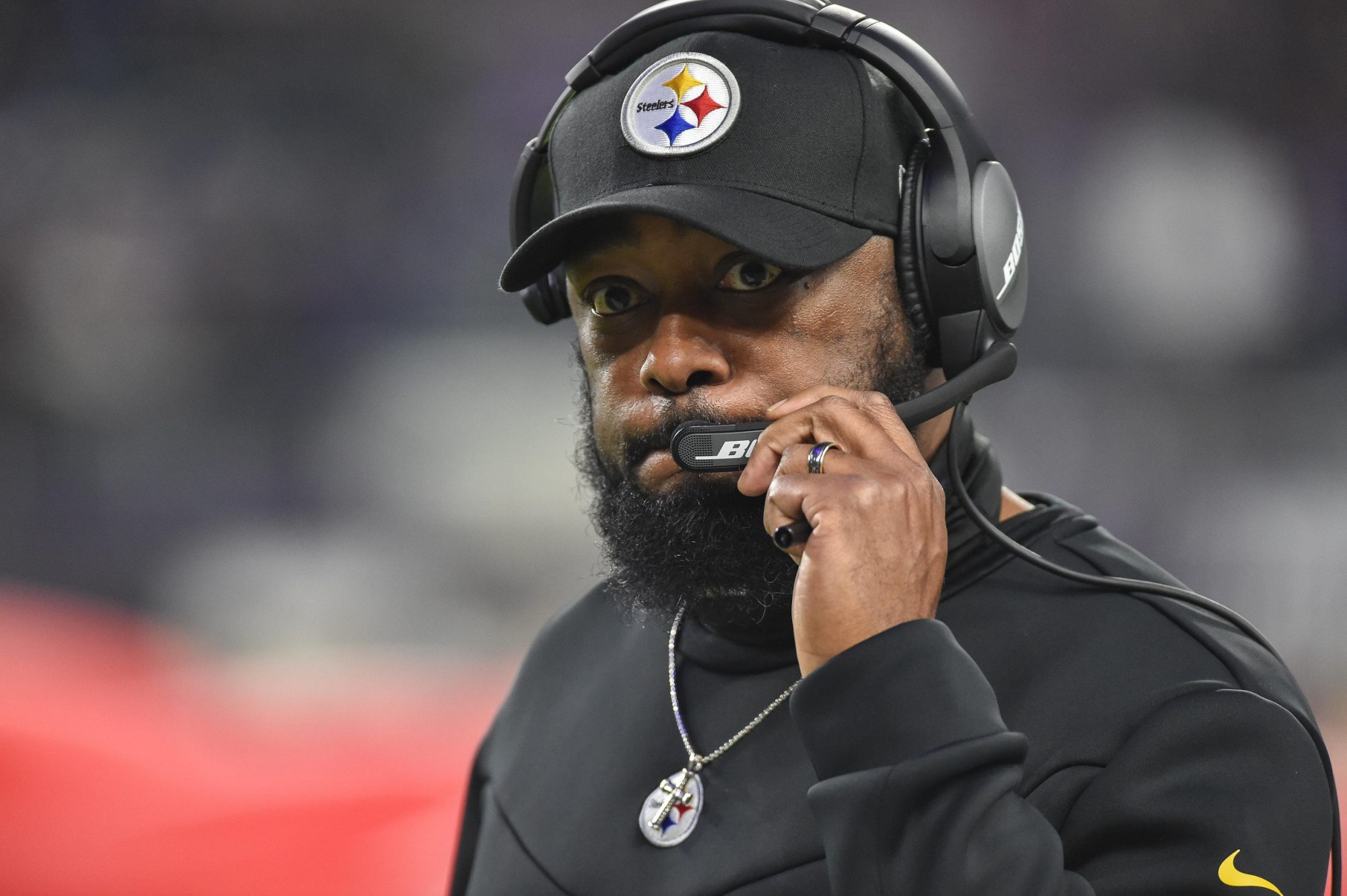 Dec 9, 2021; Minneapolis, Minnesota, USA; Pittsburgh Steelers head coach Mike Tomlin looks on before the game against the Minnesota Vikings at U.S. Bank Stadium.