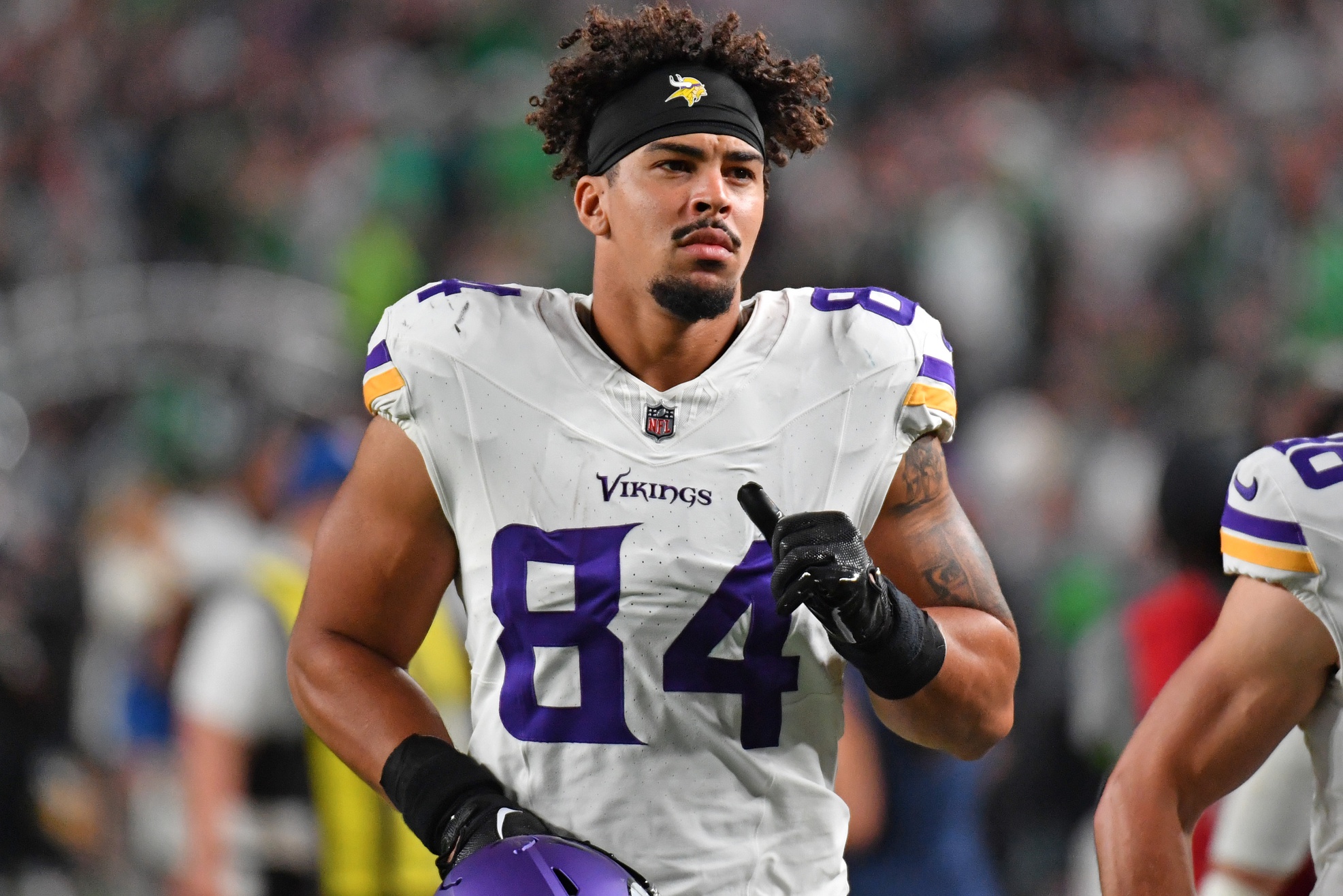 Sep 14, 2023; Philadelphia, Pennsylvania, USA; Minnesota Vikings tight end Josh Oliver (84) against the Philadelphia Eagles at Lincoln Financial Field.