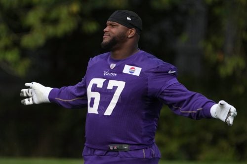 Oct 4, 2024; Watford, United Kingdom; Minnesota Vikings guard Ed Ingram (67) during practice at The Grove.