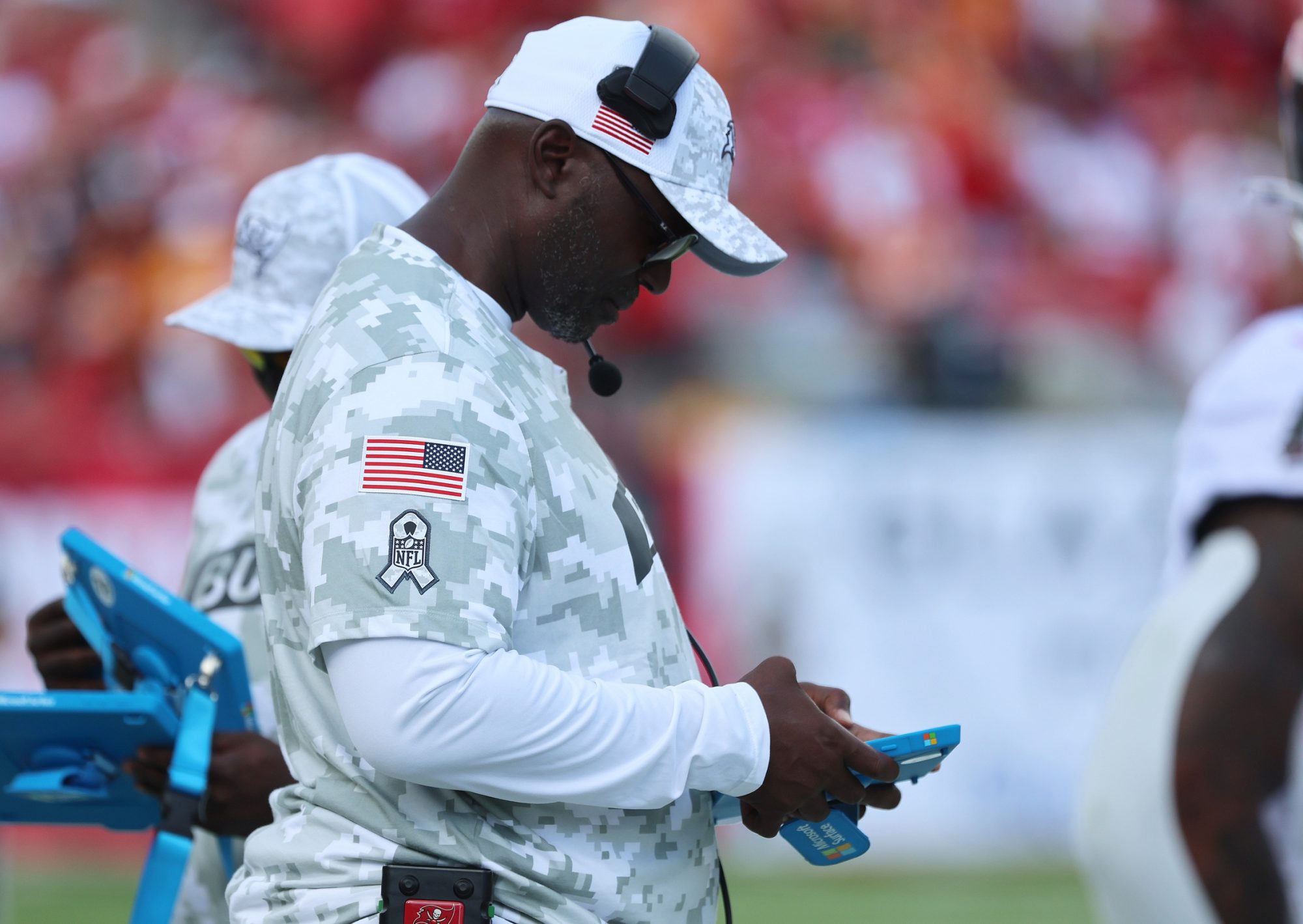 Nov 10, 2024; Tampa, Florida, USA; Tampa Bay Buccaneers head coach Todd Bowles against the San Francisco 49ers during the first half at Raymond James Stadium.