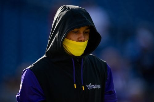 Nov 17, 2024; Nashville, Tennessee, USA; Minnesota Vikings wide receiver Jalen Nailor (83) warms up before a game against the Tennessee Titans at Nissan Stadium.