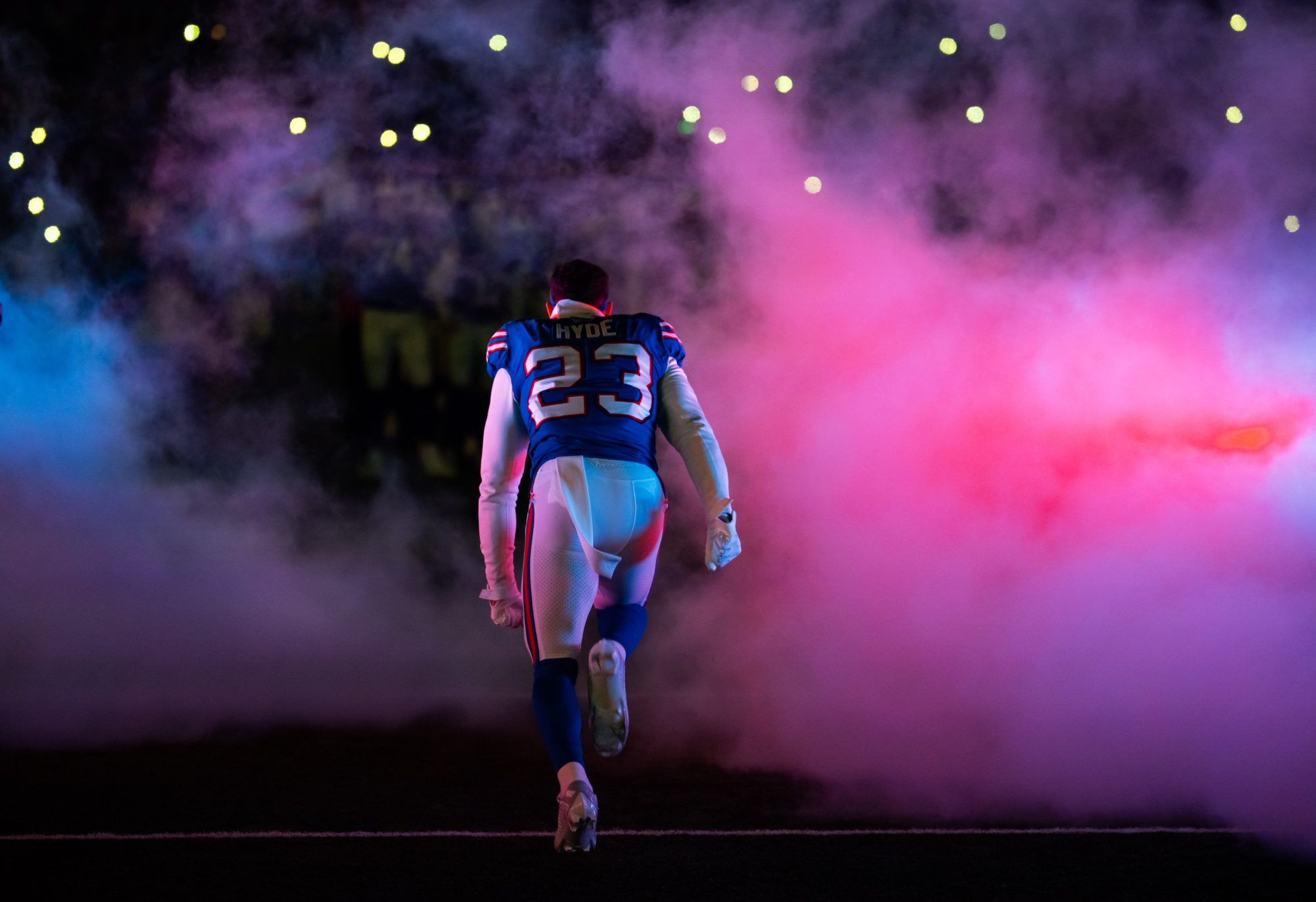 Jan 21, 2024; Orchard Park, New York, USA; Buffalo Bills safety Micah Hyde (23) against the Kansas City Chiefs in the 2024 AFC divisional round game at Highmark Stadium.