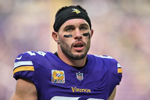 Oct 20, 2024; Minneapolis, Minnesota, USA; Minnesota Vikings safety Harrison Smith (22) looks on before the game against the Detroit Lions at U.S. Bank Stadium.