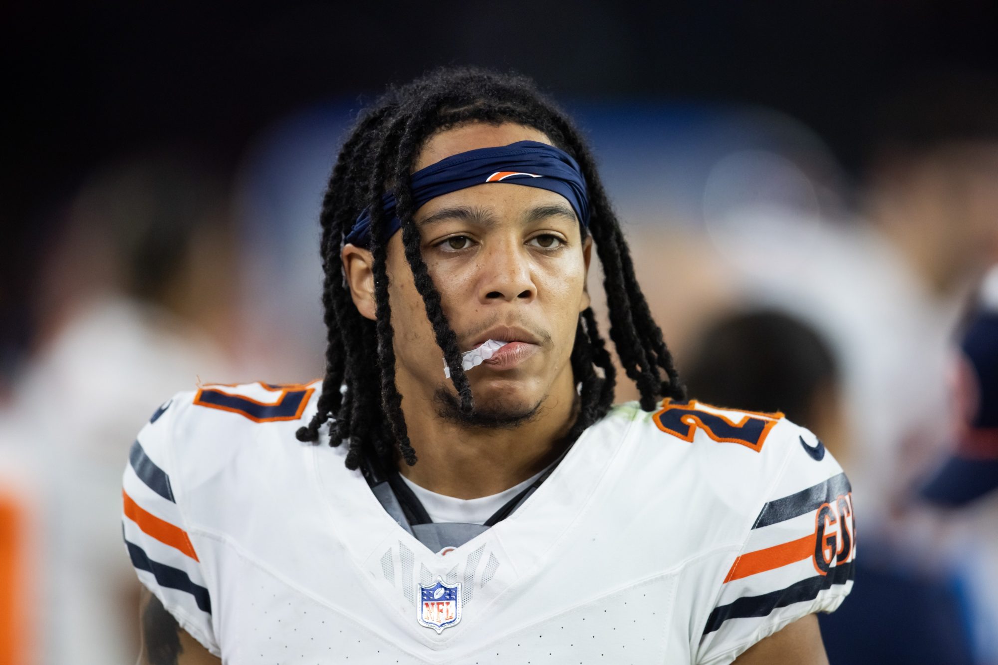 Nov 3, 2024; Glendale, Arizona, USA; Chicago Bears cornerback Reddy Steward (27) against the Arizona Cardinals at State Farm Stadium.