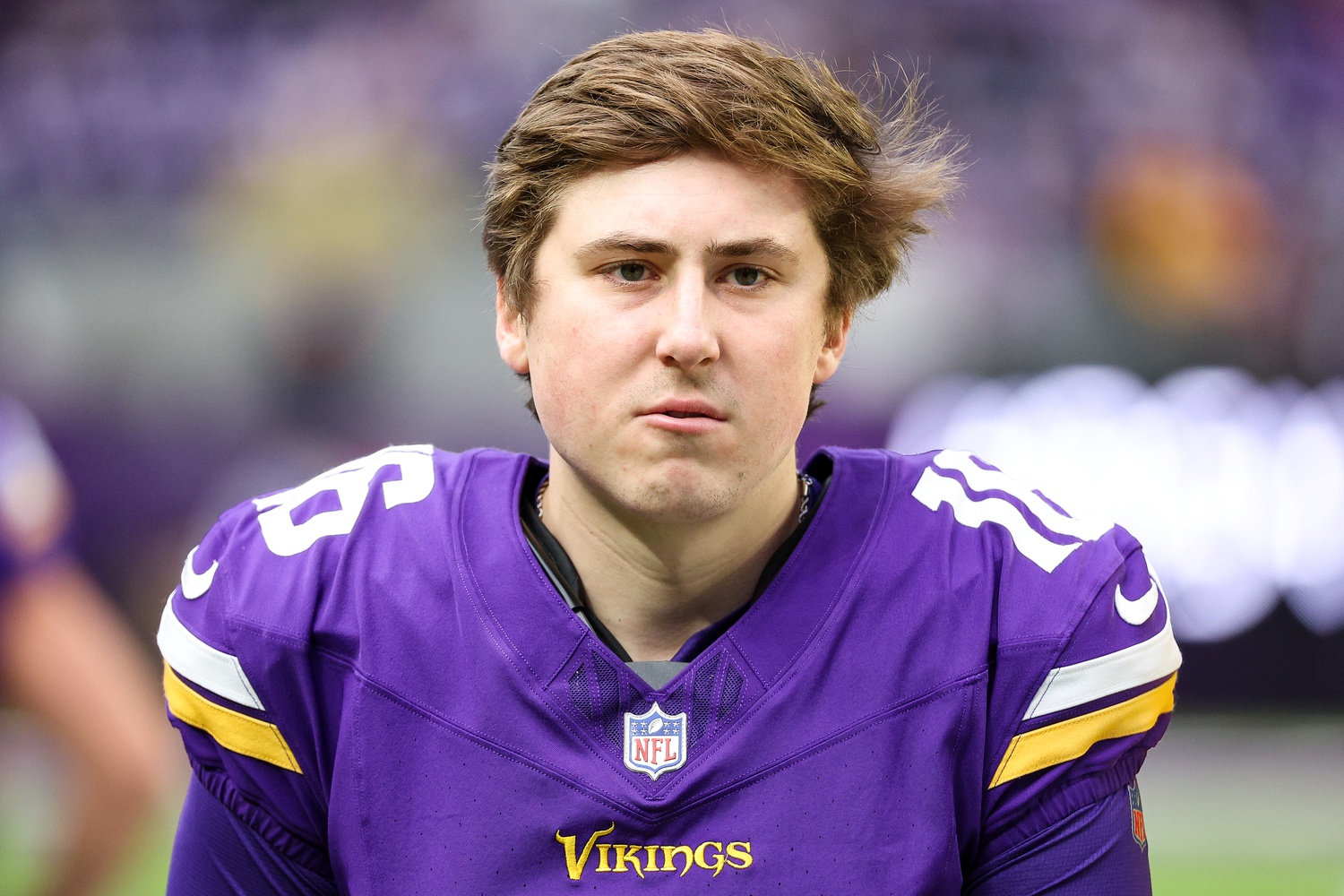 Dec 8, 2024; Minneapolis, Minnesota, USA; Minnesota Vikings place kicker Will Reichard (16) looks on before the game against the Atlanta Falcons at U.S. Bank Stadium.