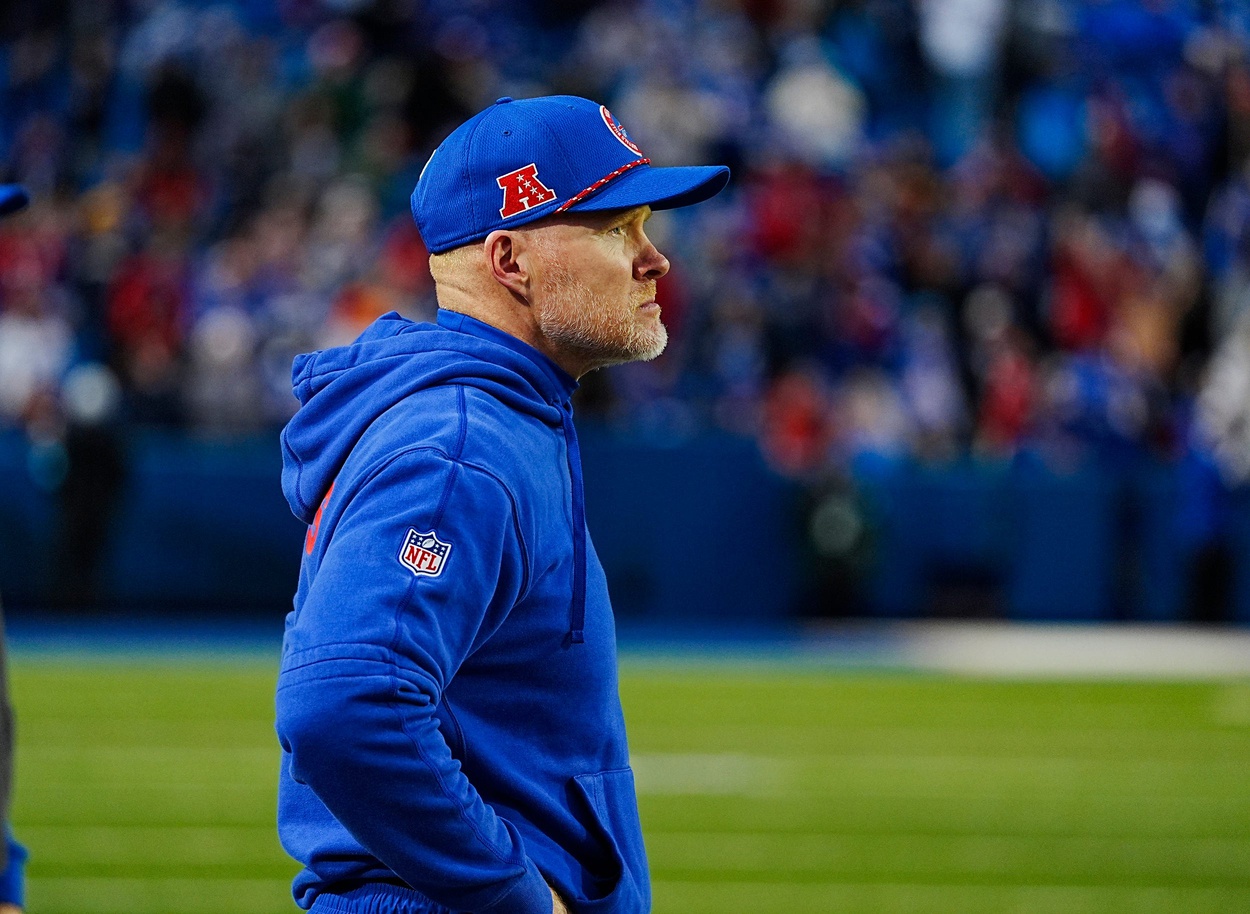 Buffalo Bills head coach Sean McDermott watches his team during second half action at the Bills home game against the New York Jets at Highmark Stadium in Orchard Park on Dec. 29, 2024.