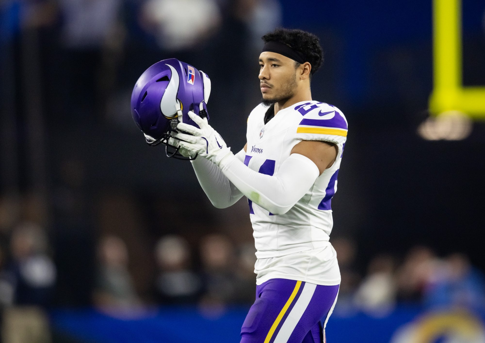 Jan 13, 2025; Glendale, AZ, USA; Minnesota Vikings safety Camryn Bynum (24) against the Los Angeles Rams during an NFC wild card game at State Farm Stadium.