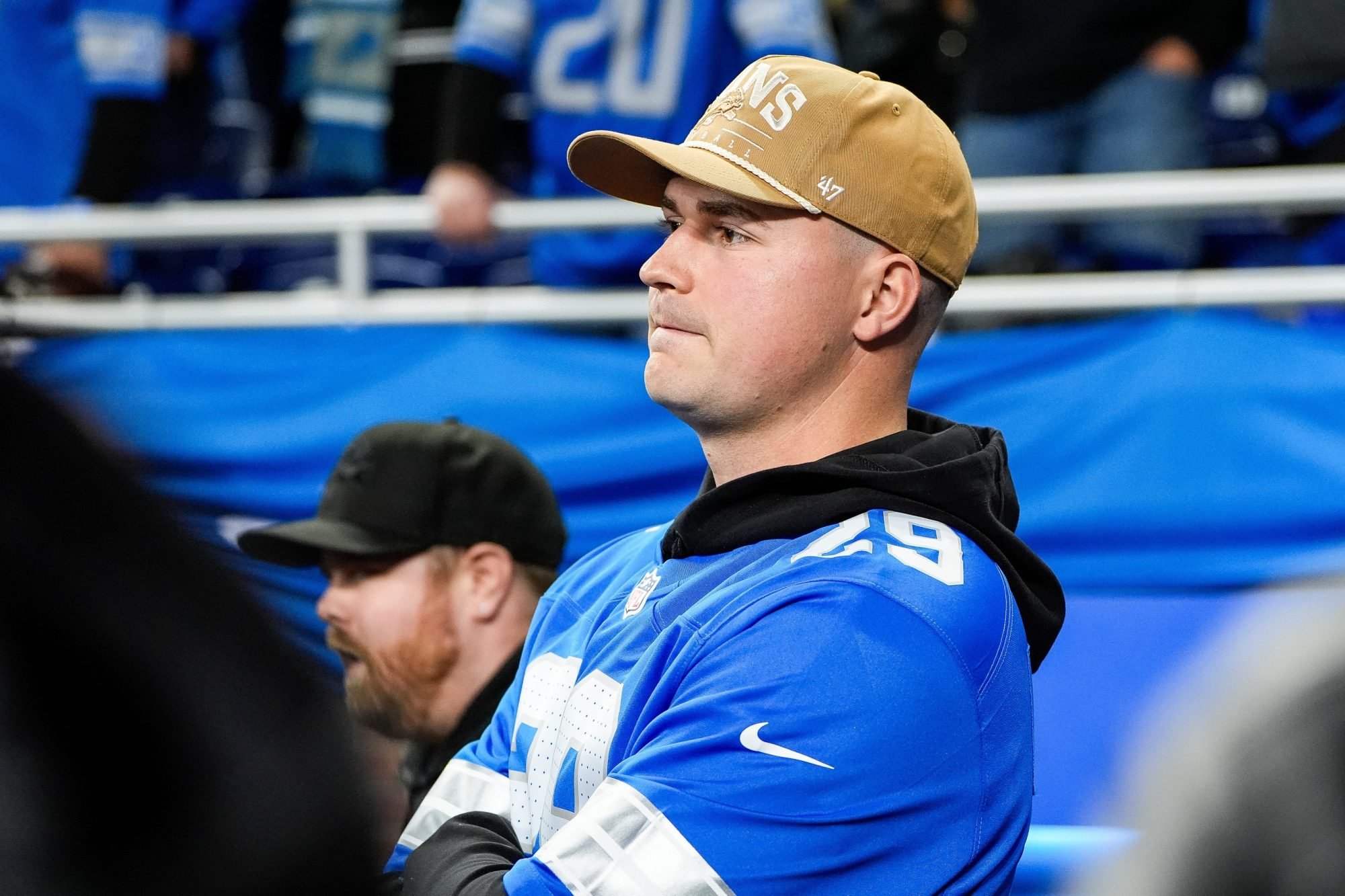 Detroit Tigers pitcher Tarik Skubal watches warm up before the game between Detroit Lions and Green Bay Packers at Ford Field in Detroit on Thursday, Dec. 5, 2024.