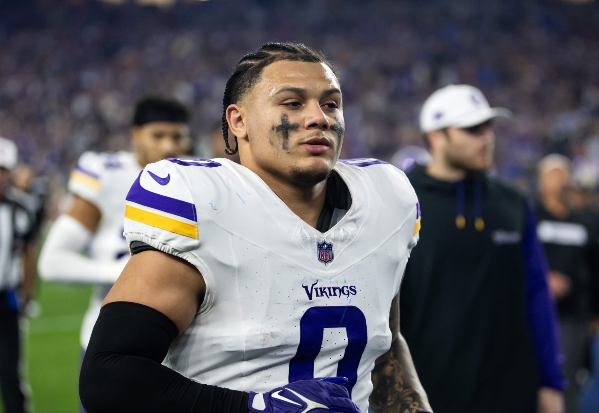 Jan 13, 2025; Glendale, AZ, USA; Minnesota Vikings linebacker Ivan Pace Jr. (0) against the Los Angeles Rams during an NFC wild card game at State Farm Stadium.